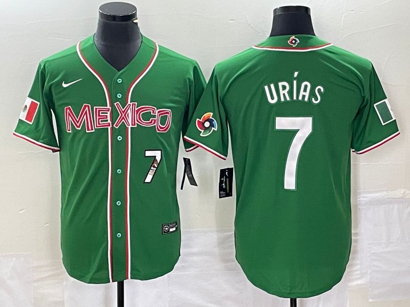Men 2023 World Cub Mexico 7 Urias Green white Nike MLB Jersey14